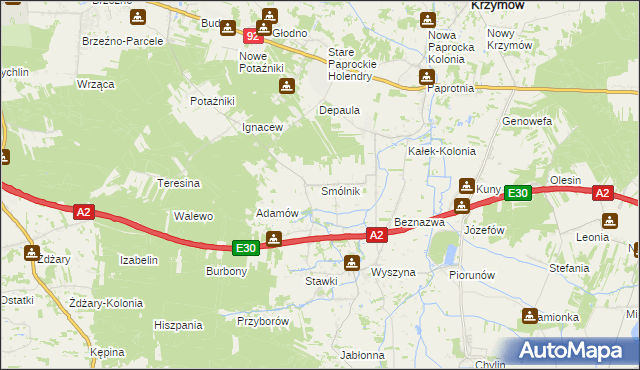 mapa Smólnik gmina Krzymów, Smólnik gmina Krzymów na mapie Targeo