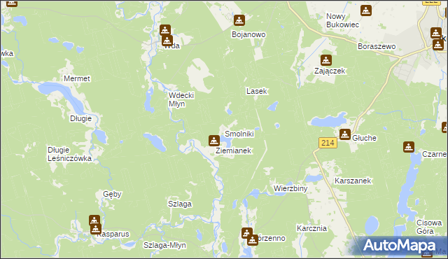 mapa Smolniki gmina Lubichowo, Smolniki gmina Lubichowo na mapie Targeo