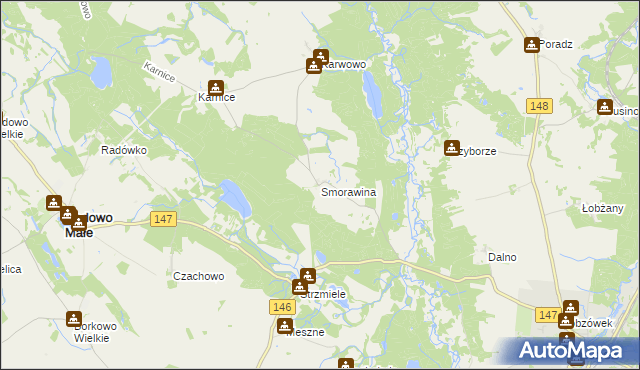 mapa Smorawina, Smorawina na mapie Targeo