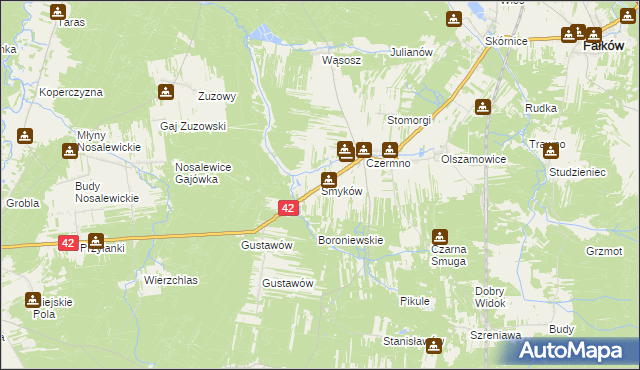 mapa Smyków gmina Fałków, Smyków gmina Fałków na mapie Targeo