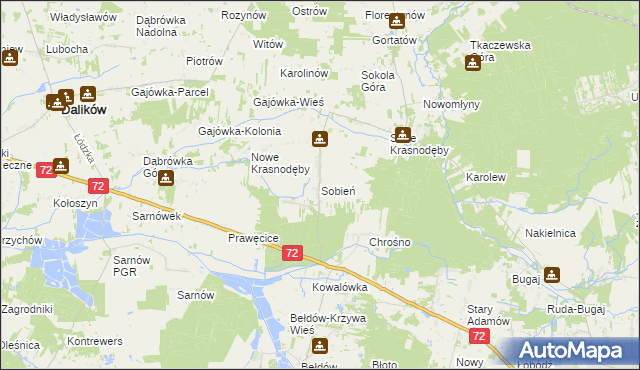 mapa Sobień gmina Aleksandrów Łódzki, Sobień gmina Aleksandrów Łódzki na mapie Targeo