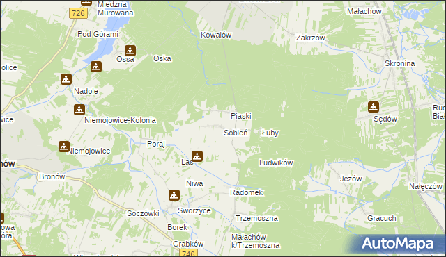 mapa Sobień gmina Białaczów, Sobień gmina Białaczów na mapie Targeo