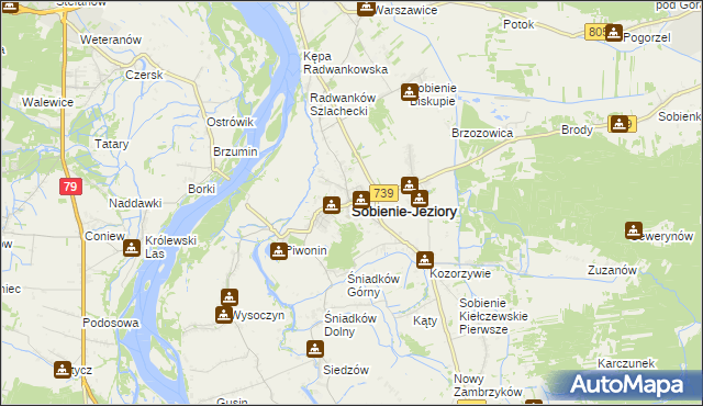 mapa Sobienie-Jeziory, Sobienie-Jeziory na mapie Targeo