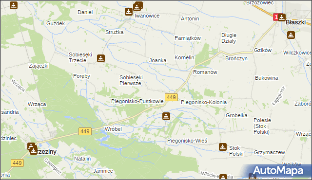 mapa Sobiesęki gmina Brzeziny, Sobiesęki gmina Brzeziny na mapie Targeo