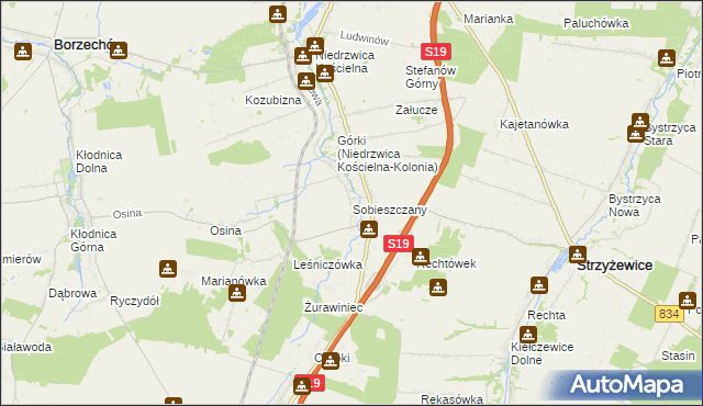 mapa Sobieszczany, Sobieszczany na mapie Targeo