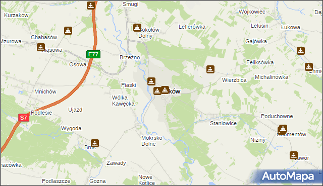 mapa Sobków powiat jędrzejowski, Sobków powiat jędrzejowski na mapie Targeo