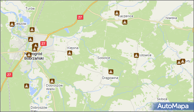 mapa Sobolice gmina Nowogród Bobrzański, Sobolice gmina Nowogród Bobrzański na mapie Targeo