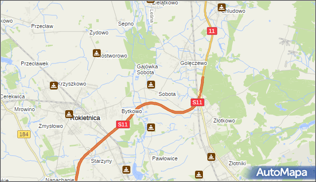 mapa Sobota gmina Rokietnica, Sobota gmina Rokietnica na mapie Targeo