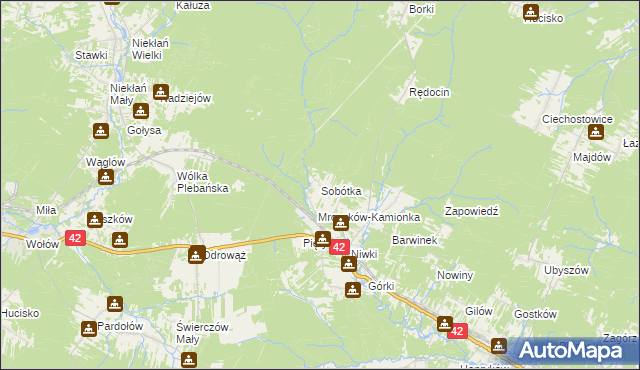 mapa Sobótka gmina Bliżyn, Sobótka gmina Bliżyn na mapie Targeo