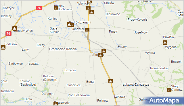 mapa Sobótka gmina Ożarów, Sobótka gmina Ożarów na mapie Targeo