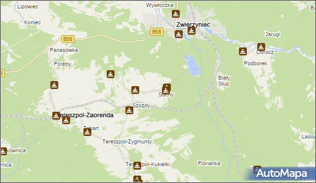 mapa Sochy gmina Zwierzyniec, Sochy gmina Zwierzyniec na mapie Targeo