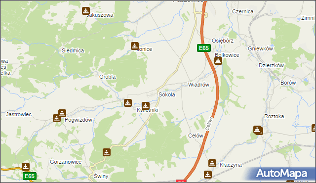 mapa Sokola gmina Paszowice, Sokola gmina Paszowice na mapie Targeo