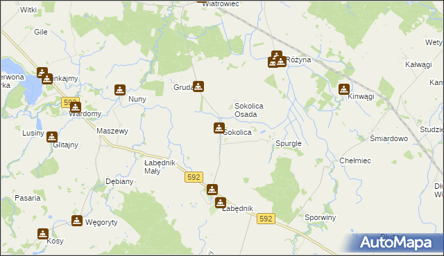 mapa Sokolica gmina Bartoszyce, Sokolica gmina Bartoszyce na mapie Targeo