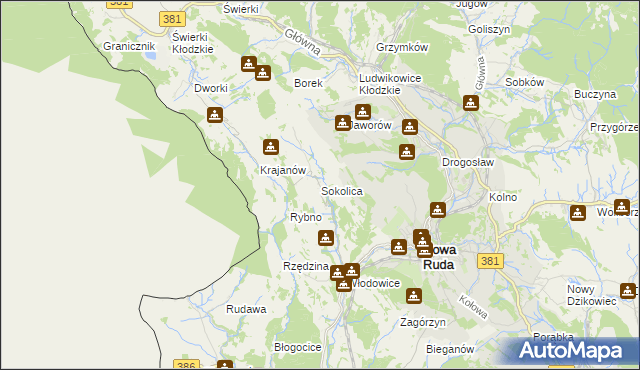 mapa Sokolica gmina Nowa Ruda, Sokolica gmina Nowa Ruda na mapie Targeo