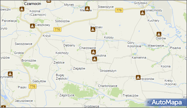 mapa Sokolina, Sokolina na mapie Targeo