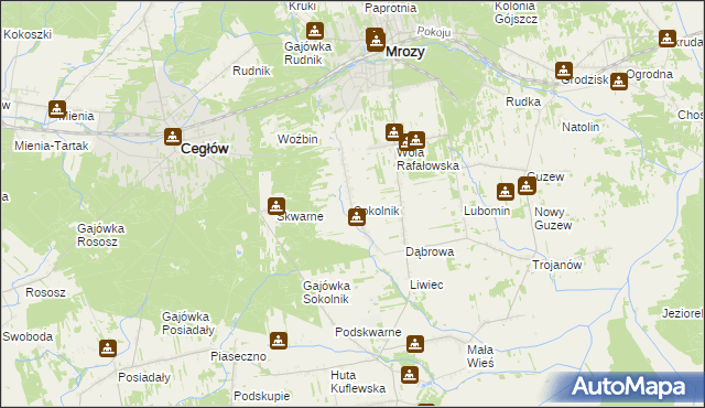 mapa Sokolnik gmina Mrozy, Sokolnik gmina Mrozy na mapie Targeo