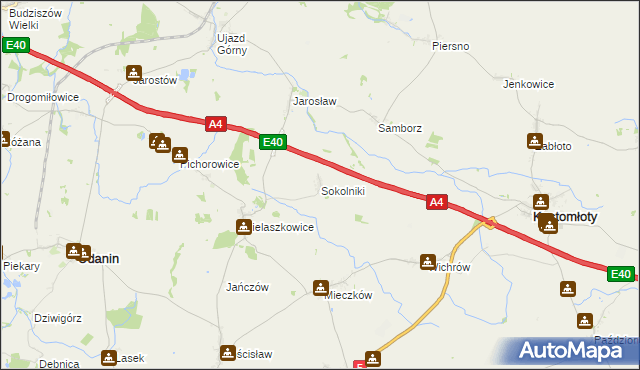 mapa Sokolniki gmina Udanin, Sokolniki gmina Udanin na mapie Targeo