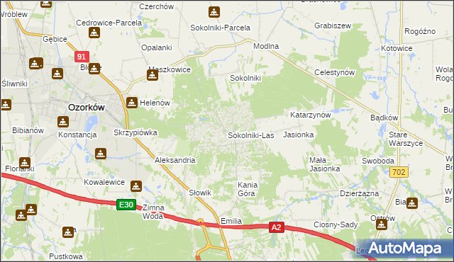 mapa Sokolniki-Las, Sokolniki-Las na mapie Targeo