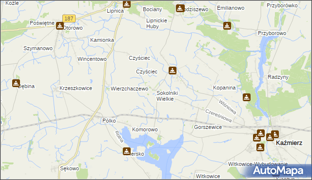 mapa Sokolniki Wielkie, Sokolniki Wielkie na mapie Targeo