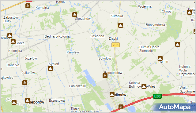 mapa Sokołów gmina Bolimów, Sokołów gmina Bolimów na mapie Targeo