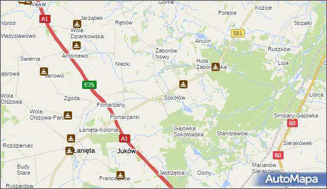 mapa Sokołów gmina Gostynin, Sokołów gmina Gostynin na mapie Targeo