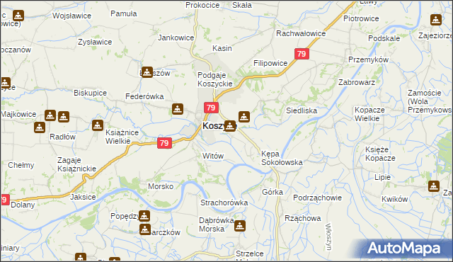 mapa Sokołowice gmina Koszyce, Sokołowice gmina Koszyce na mapie Targeo