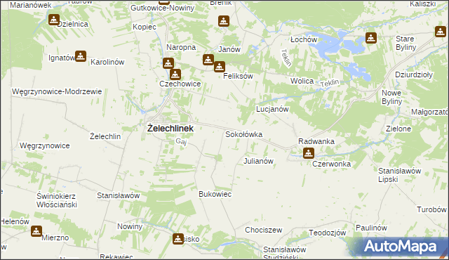 mapa Sokołówka gmina Żelechlinek, Sokołówka gmina Żelechlinek na mapie Targeo