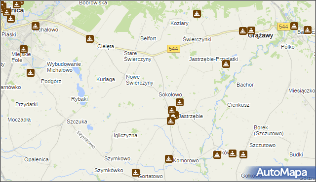 mapa Sokołowo gmina Bartniczka, Sokołowo gmina Bartniczka na mapie Targeo