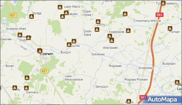 mapa Sokołowo gmina Czerwin, Sokołowo gmina Czerwin na mapie Targeo