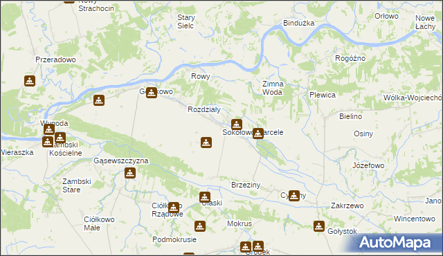 mapa Sokołowo-Parcele gmina Obryte, Sokołowo-Parcele gmina Obryte na mapie Targeo