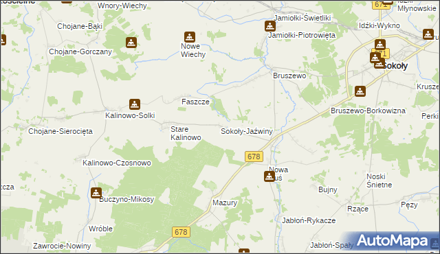 mapa Sokoły-Jaźwiny, Sokoły-Jaźwiny na mapie Targeo