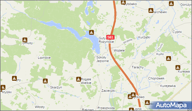 mapa Sokoły Jeziorne, Sokoły Jeziorne na mapie Targeo