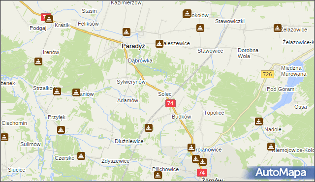 mapa Solec gmina Paradyż, Solec gmina Paradyż na mapie Targeo