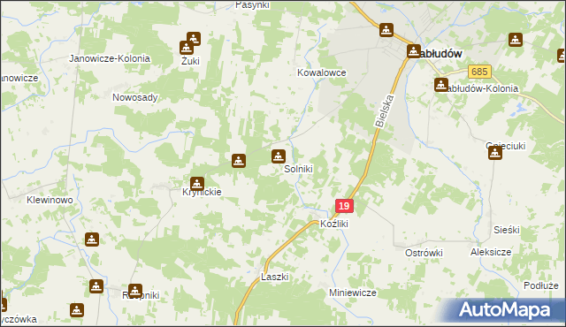 mapa Solniki gmina Zabłudów, Solniki gmina Zabłudów na mapie Targeo