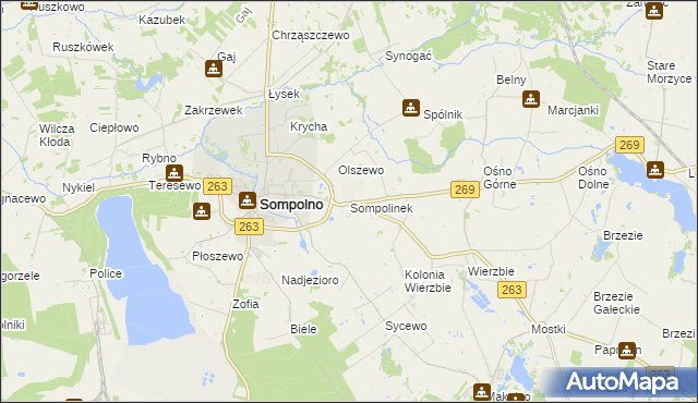 mapa Sompolinek, Sompolinek na mapie Targeo