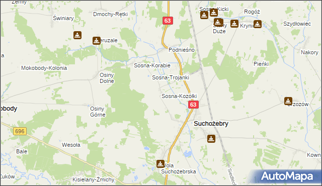 mapa Sosna-Kozółki, Sosna-Kozółki na mapie Targeo