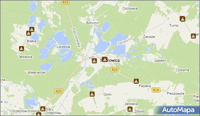 mapa Sosnowica powiat parczewski, Sosnowica powiat parczewski na mapie Targeo