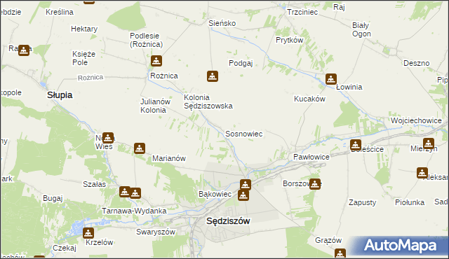 mapa Sosnowiec gmina Sędziszów, Sosnowiec gmina Sędziszów na mapie Targeo