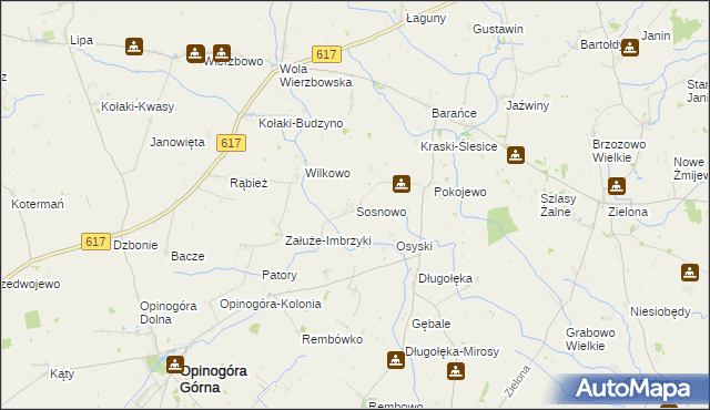 mapa Sosnowo gmina Opinogóra Górna, Sosnowo gmina Opinogóra Górna na mapie Targeo