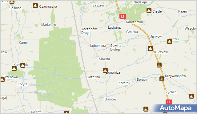 mapa Sowina gmina Pleszew, Sowina gmina Pleszew na mapie Targeo