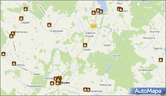 mapa Sówki, Sówki na mapie Targeo