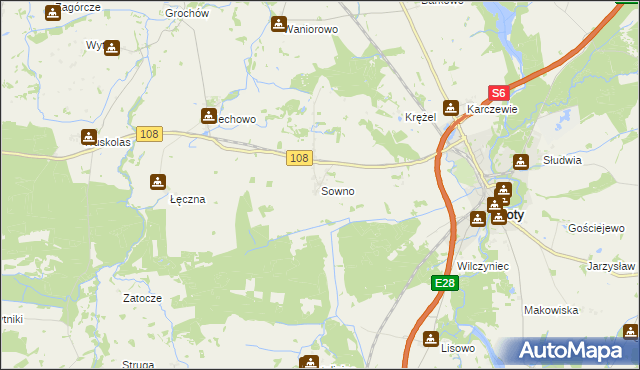 mapa Sowno gmina Płoty, Sowno gmina Płoty na mapie Targeo