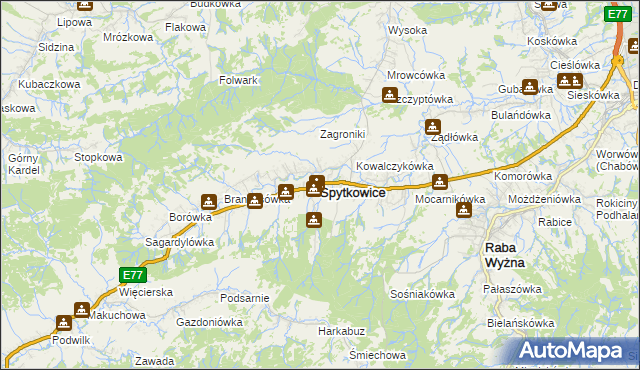 mapa Spytkowice powiat nowotarski, Spytkowice powiat nowotarski na mapie Targeo