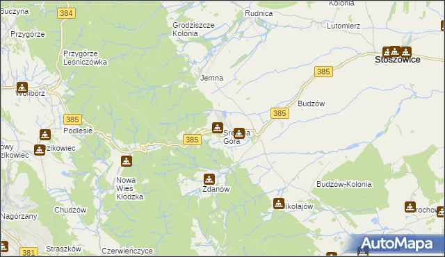mapa Srebrna Góra gmina Stoszowice, Srebrna Góra gmina Stoszowice na mapie Targeo