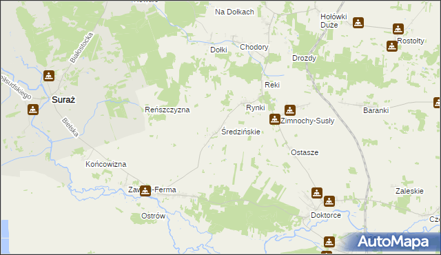 mapa Średzińskie, Średzińskie na mapie Targeo