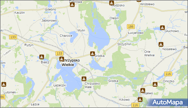 mapa Śródka gmina Chrzypsko Wielkie, Śródka gmina Chrzypsko Wielkie na mapie Targeo