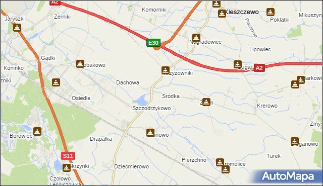 mapa Śródka gmina Kleszczewo, Śródka gmina Kleszczewo na mapie Targeo