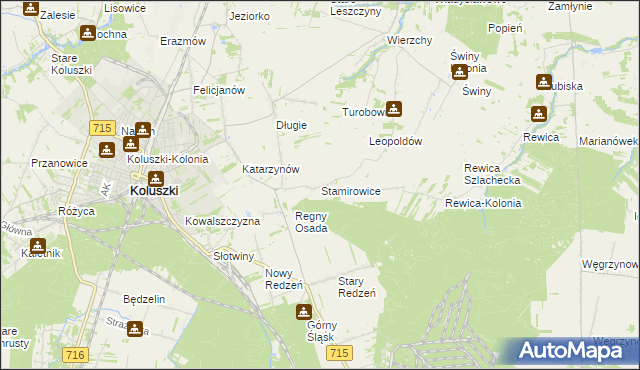 mapa Stamirowice gmina Koluszki, Stamirowice gmina Koluszki na mapie Targeo