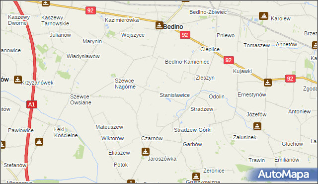 mapa Stanisławice gmina Bedlno, Stanisławice gmina Bedlno na mapie Targeo