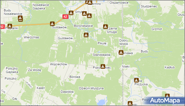 mapa Stanisławów gmina Fałków, Stanisławów gmina Fałków na mapie Targeo